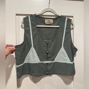 Fashion Brand Company blk & green gingham bra top fits 1X-3X NWOT